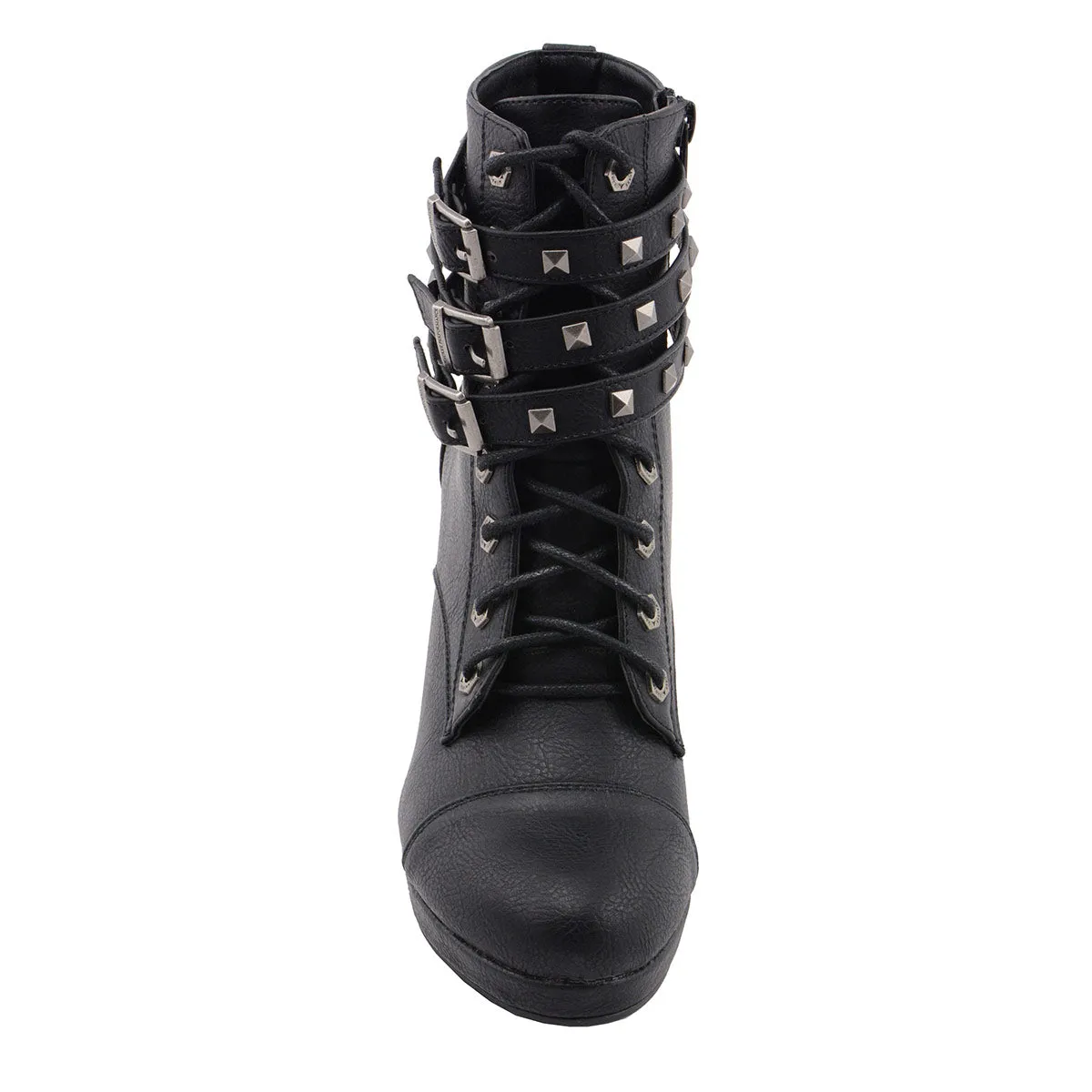 Milwaukee Leather MBL9417 Women's Black Lace-Up Fashion Boots with Triple Strap Studded Accents