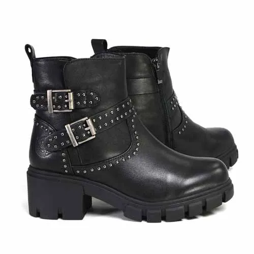 Milwaukee Leather Women's Siren Premium Black Leather Studded Fashion Boots w/ Side Zippers MBL9446