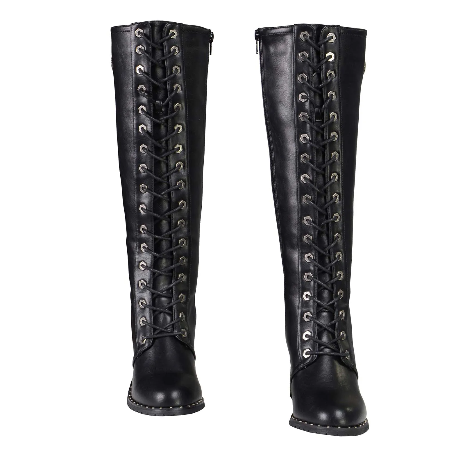 Milwaukee Leather X9442 Women's Black Lace-Up Tall Fashion Biker Boots with High Heel & Studs