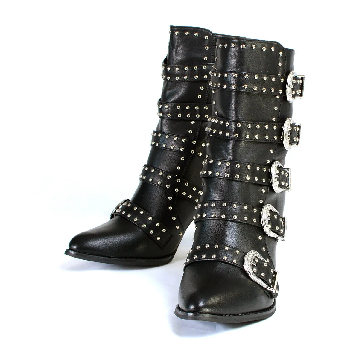 Milwaukee Performance MBL9428 Women's Black Buckle Up Boots with Studded Bling