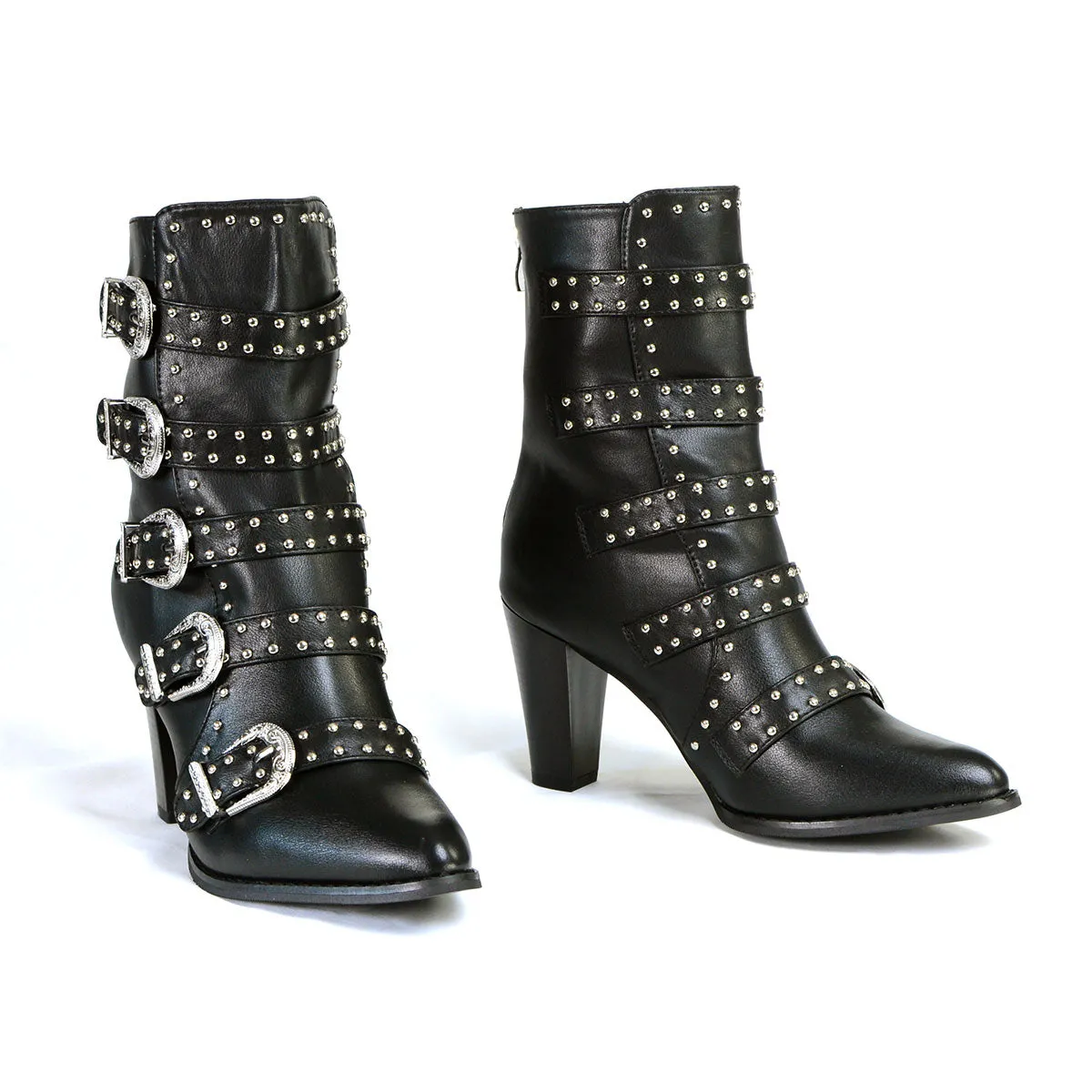 Milwaukee Performance MBL9428 Women's Black Buckle Up Boots with Studded Bling