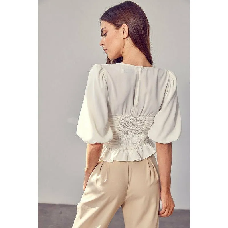 Puff Sleeve Cinched Top