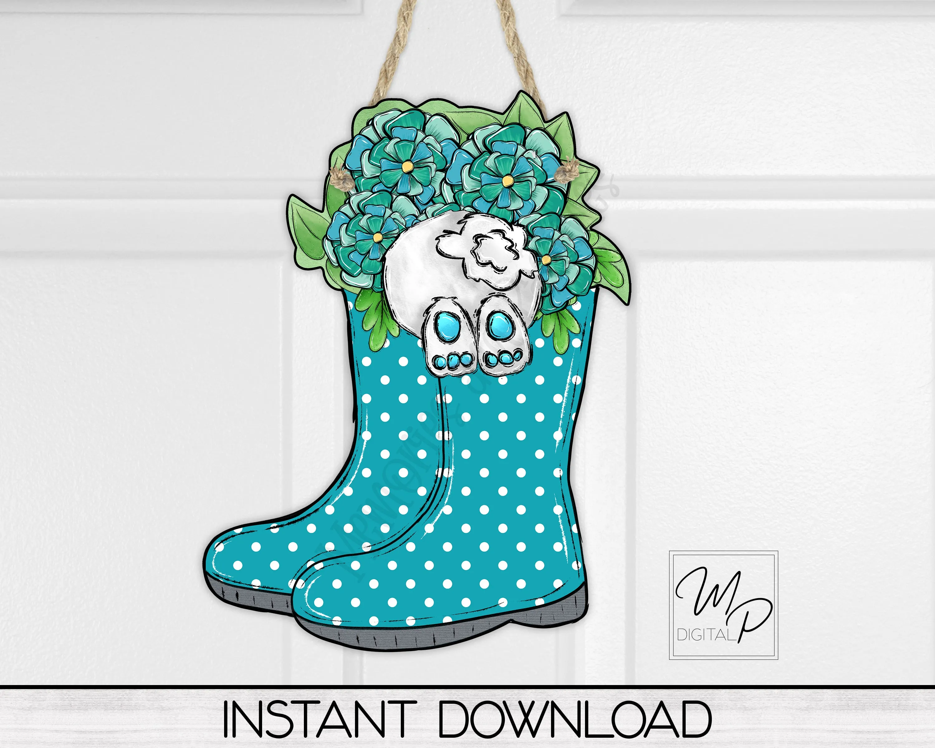 Rain Boots and Bunny PNG Design for Sublimation of Earrings, Door Hangers, Digital Download