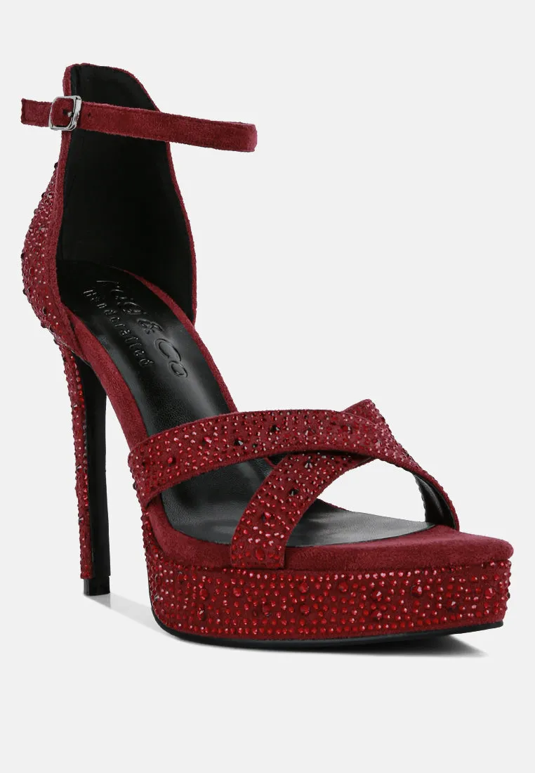 REGALIA Burgundy Rhinestone Embellished Stiletto Sandals