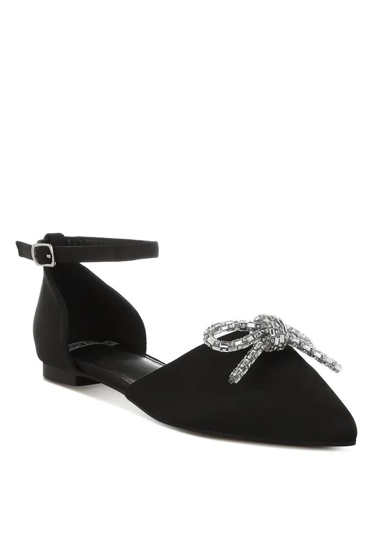 Simina Rhinestone Detail Bow Flat Sandals