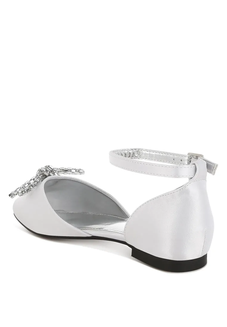 Simina Rhinestone Detail Bow Flat Sandals