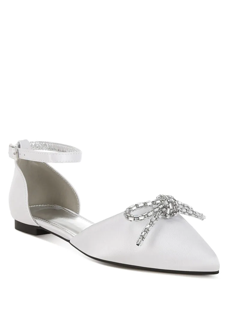 Simina Rhinestone Detail Bow Flat Sandals