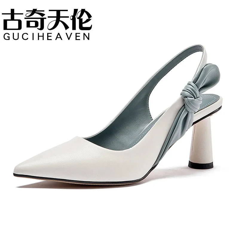 Summer new women's shoes luxury quality pointy high heels leather fashion bow sandals PROM party shoes