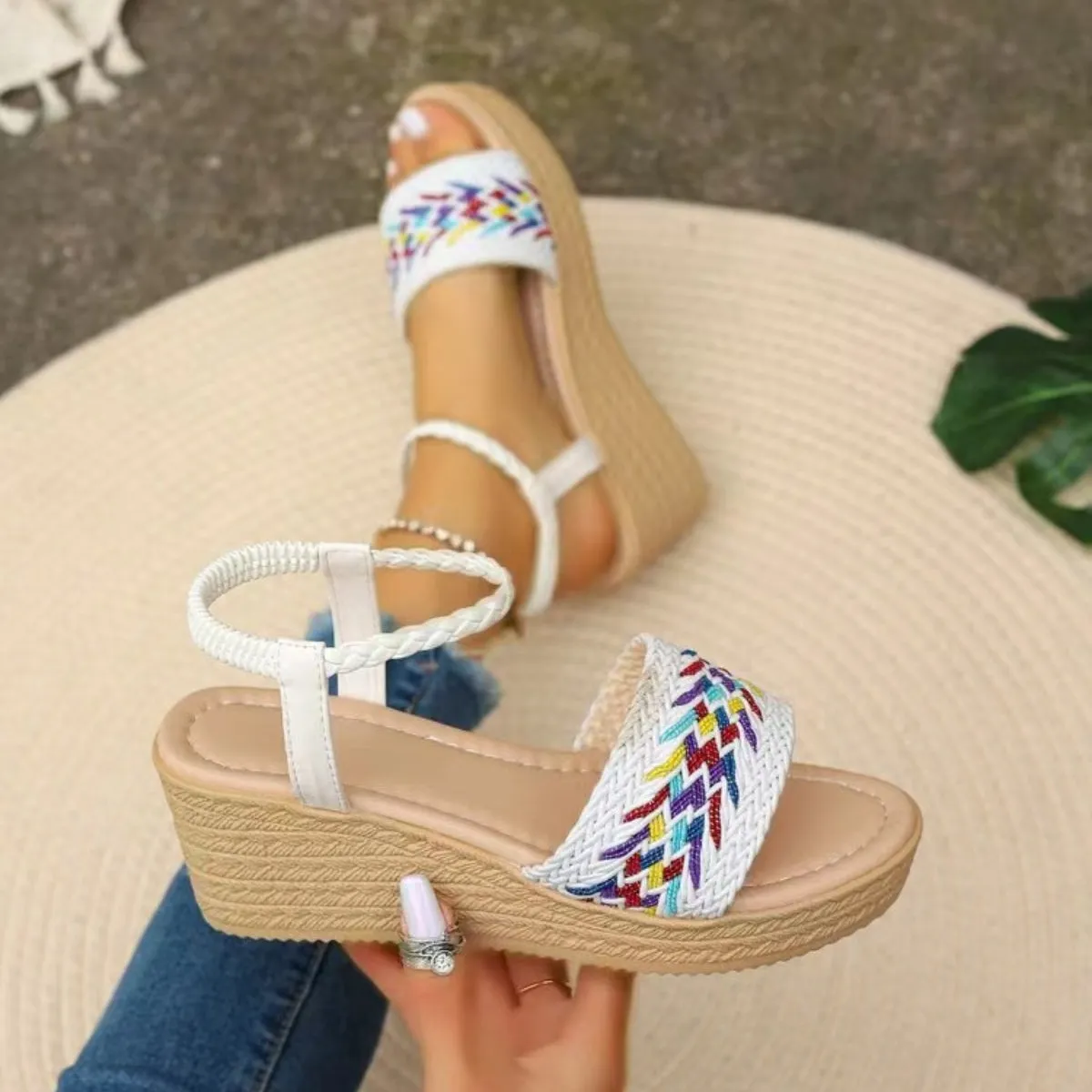 Super Cute Open Toe Wedge Woven Sandals