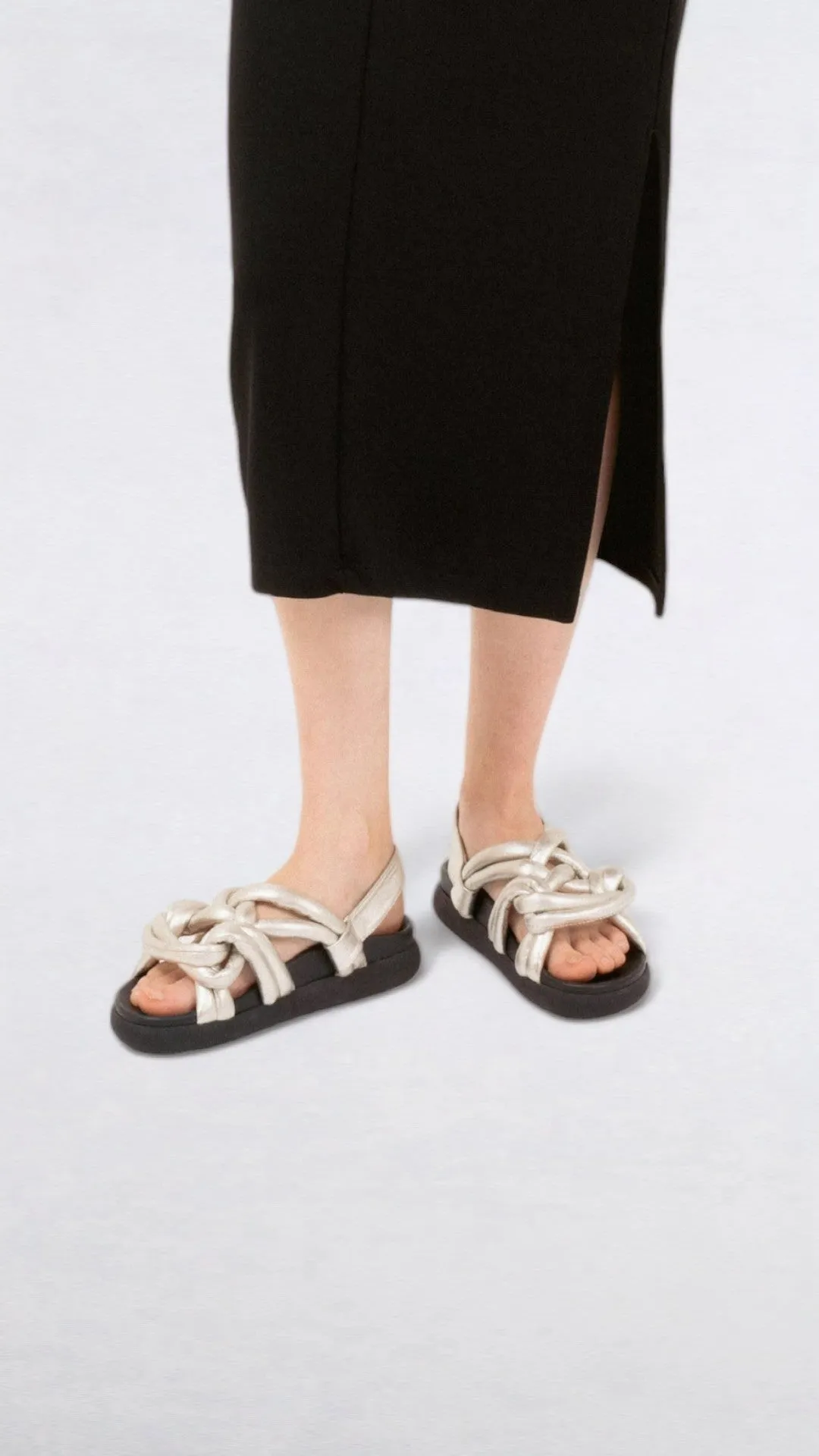 TELVA - Silver Tubular Leather Sandals