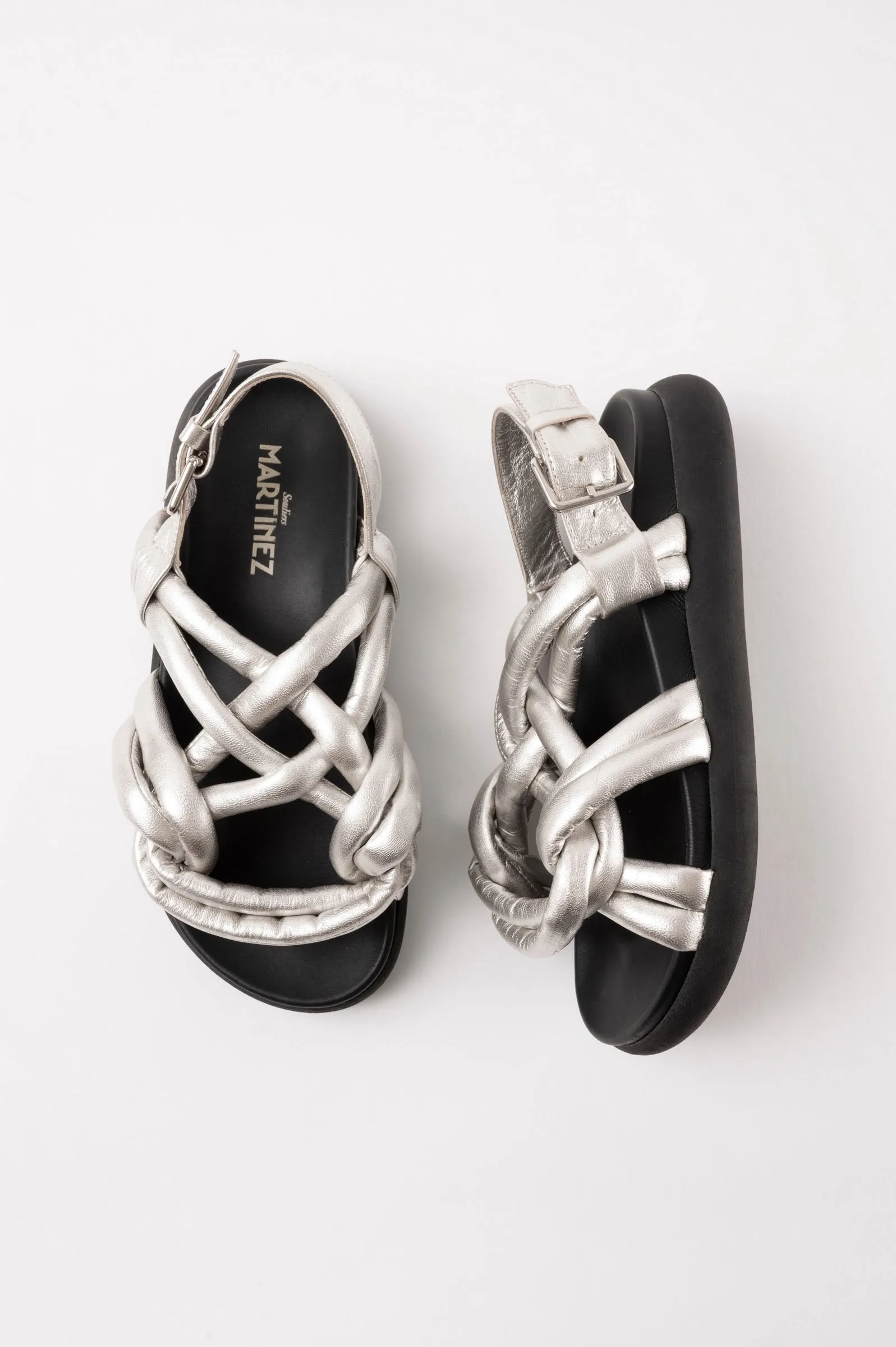 TELVA - Silver Tubular Leather Sandals