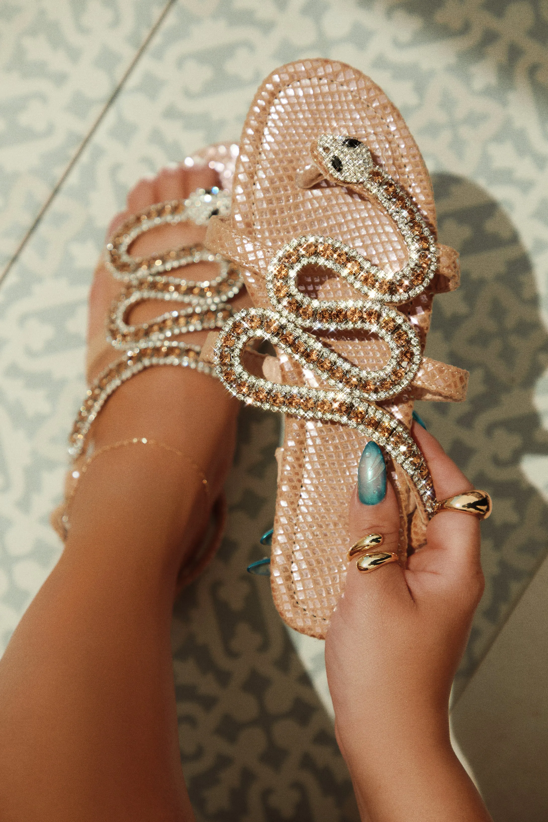 Wild One Snake Embellished Sandals - Gold