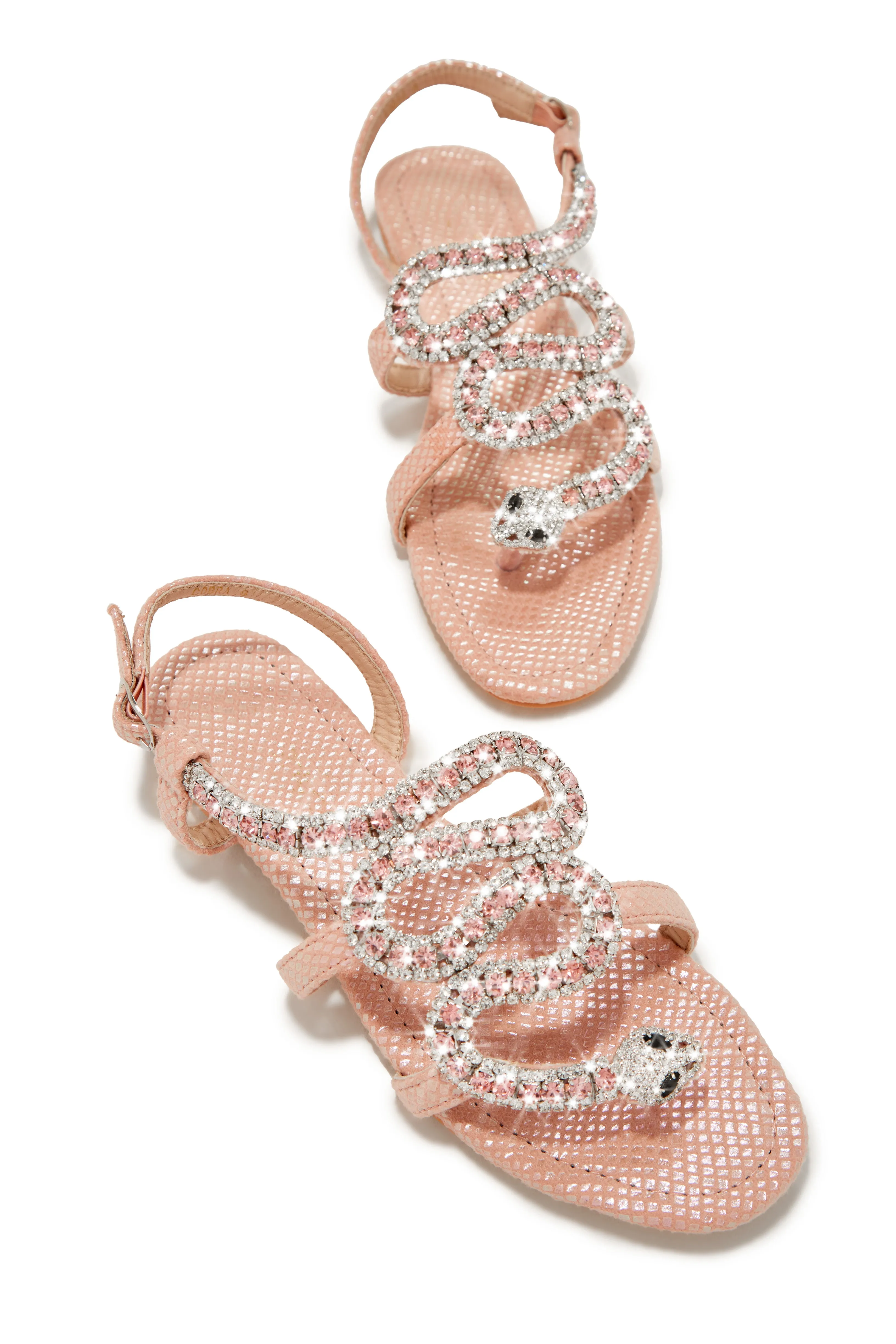 Wild One Snake Embellished Sandals - Pink