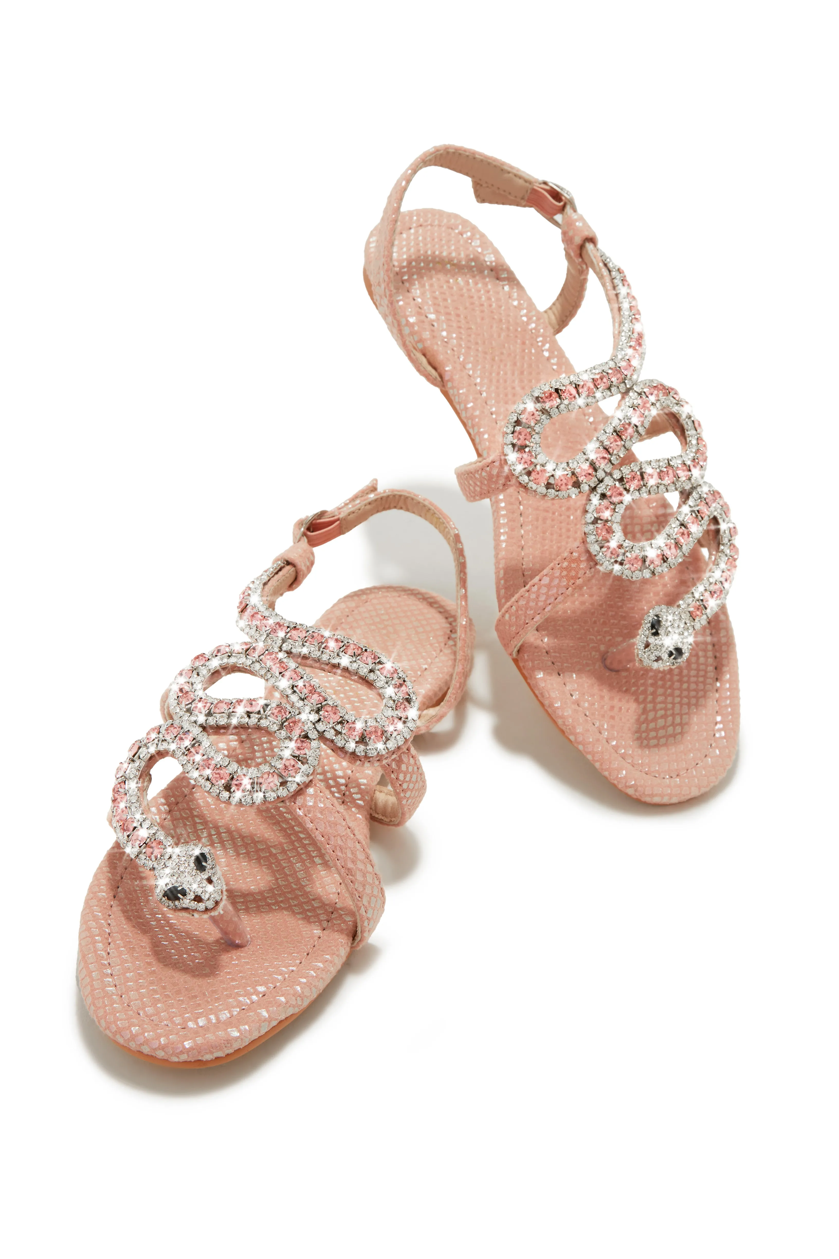 Wild One Snake Embellished Sandals - Pink