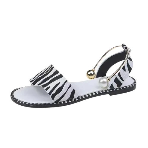 Women Beaded Pearl Open Toe Flat Sandals