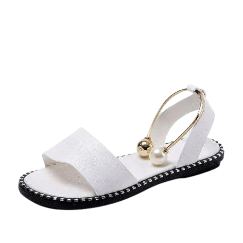 Women Beaded Pearl Open Toe Flat Sandals