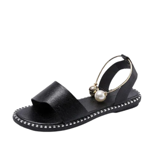 Women Beaded Pearl Open Toe Flat Sandals