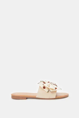 Women Ivory Bow Trim Mule