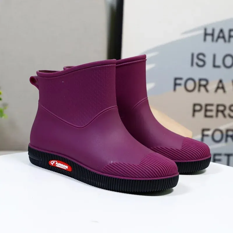 Women Rain Boots Adult Short Tube Water Shoes Ladies Plus Velvet Rain Boots - WRB50154