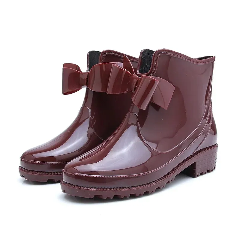 Women Rain Boots Fashion Non-Slip Water Flat Bottom Women Velvet Short Tube Shoes - WRB50138