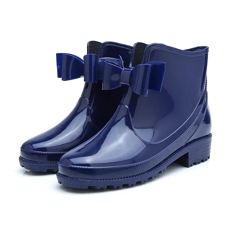 Women Rain Boots Fashion Non-Slip Water Flat Bottom Women Velvet Short Tube Shoes - WRB50138