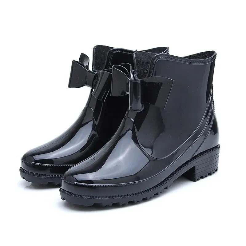 Women Rain Boots Fashion Non-Slip Water Flat Bottom Women Velvet Short Tube Shoes - WRB50138