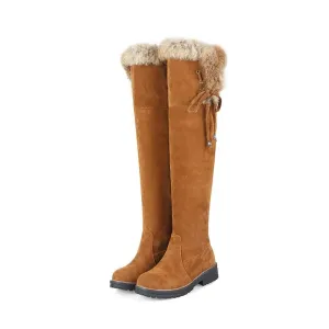 Women's Cow Suede Plush Lined Knee High Winter Boots