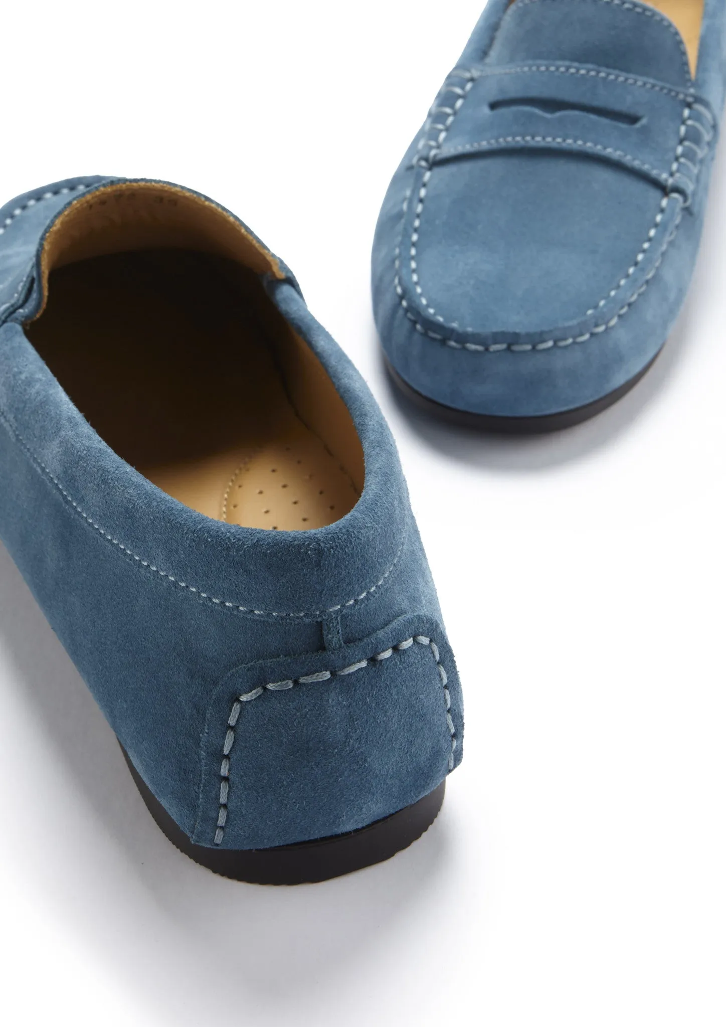 Women's Penny Driving Loafers Full Rubber Sole, teal suede