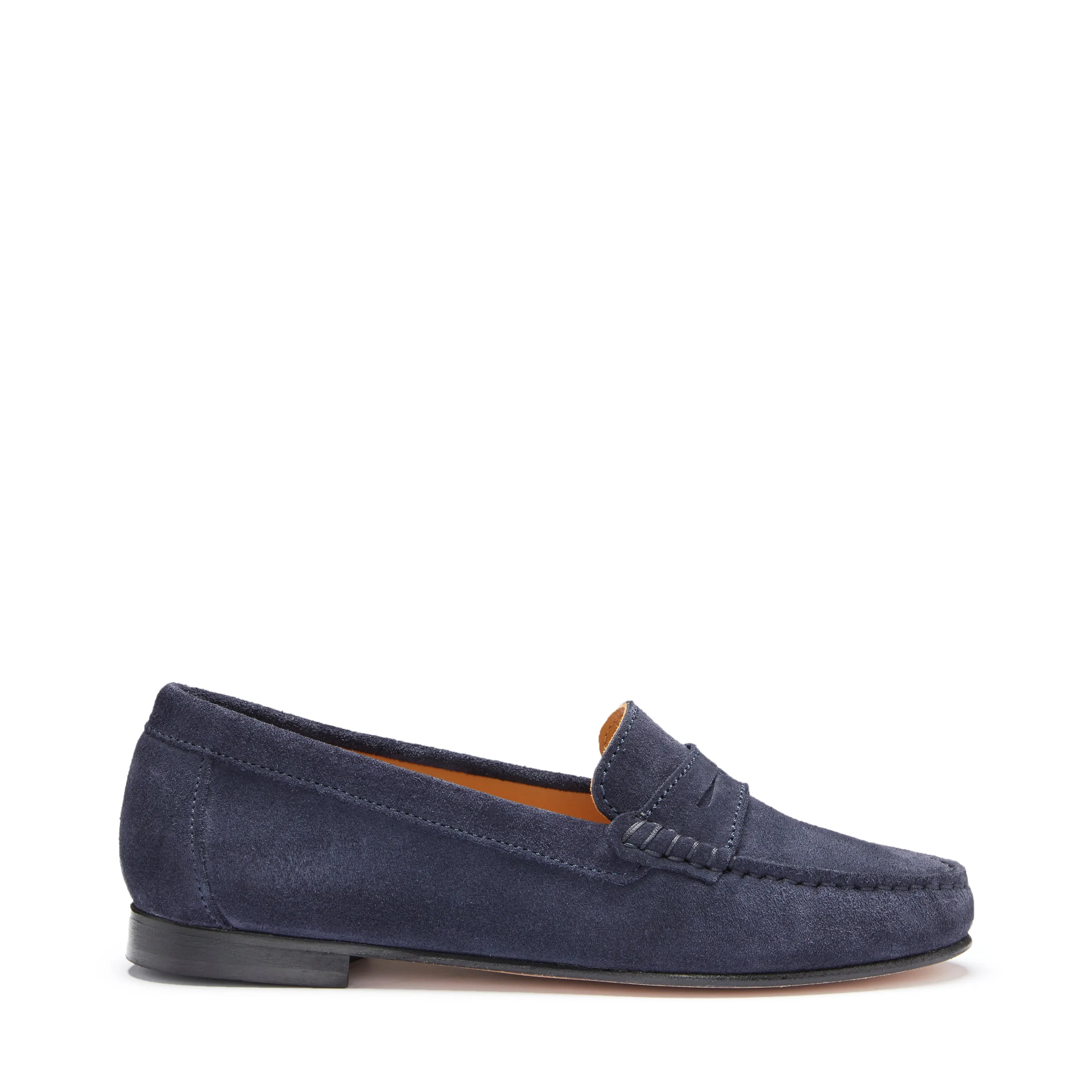 Women's Penny Loafers Leather Sole, navy blue suede