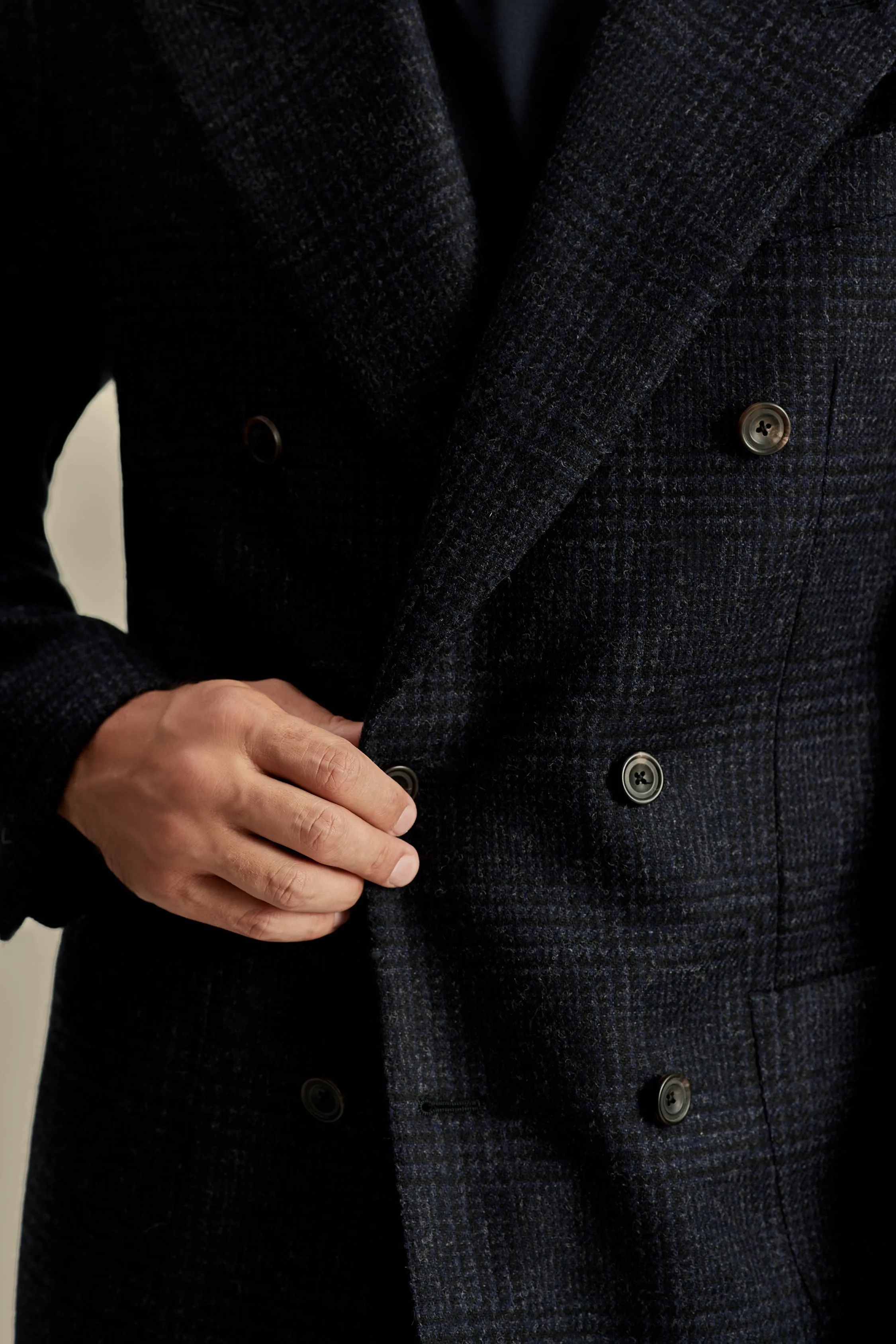 Wool Unstructured Double Breasted Peak Lapel Jacket