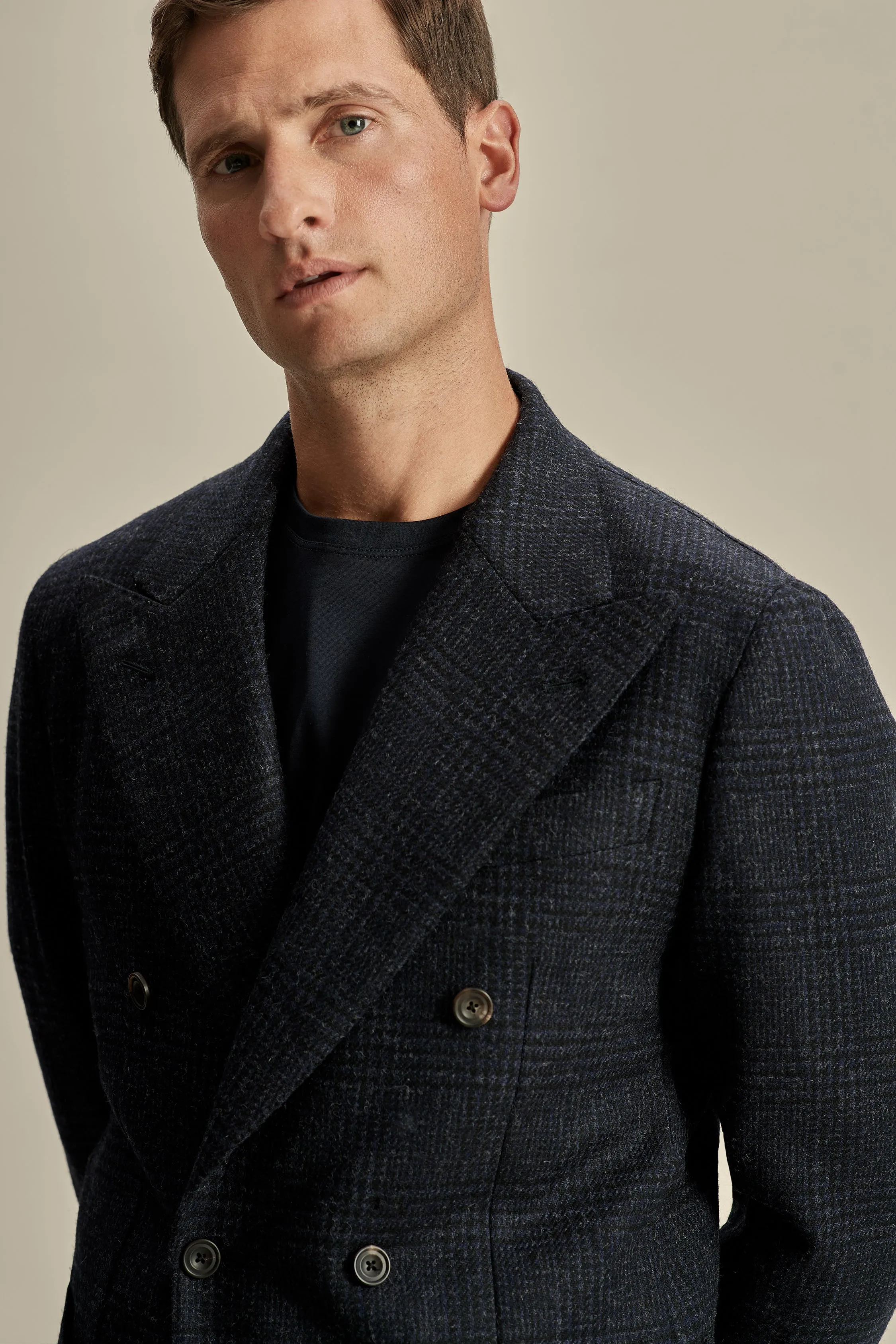 Wool Unstructured Double Breasted Peak Lapel Jacket